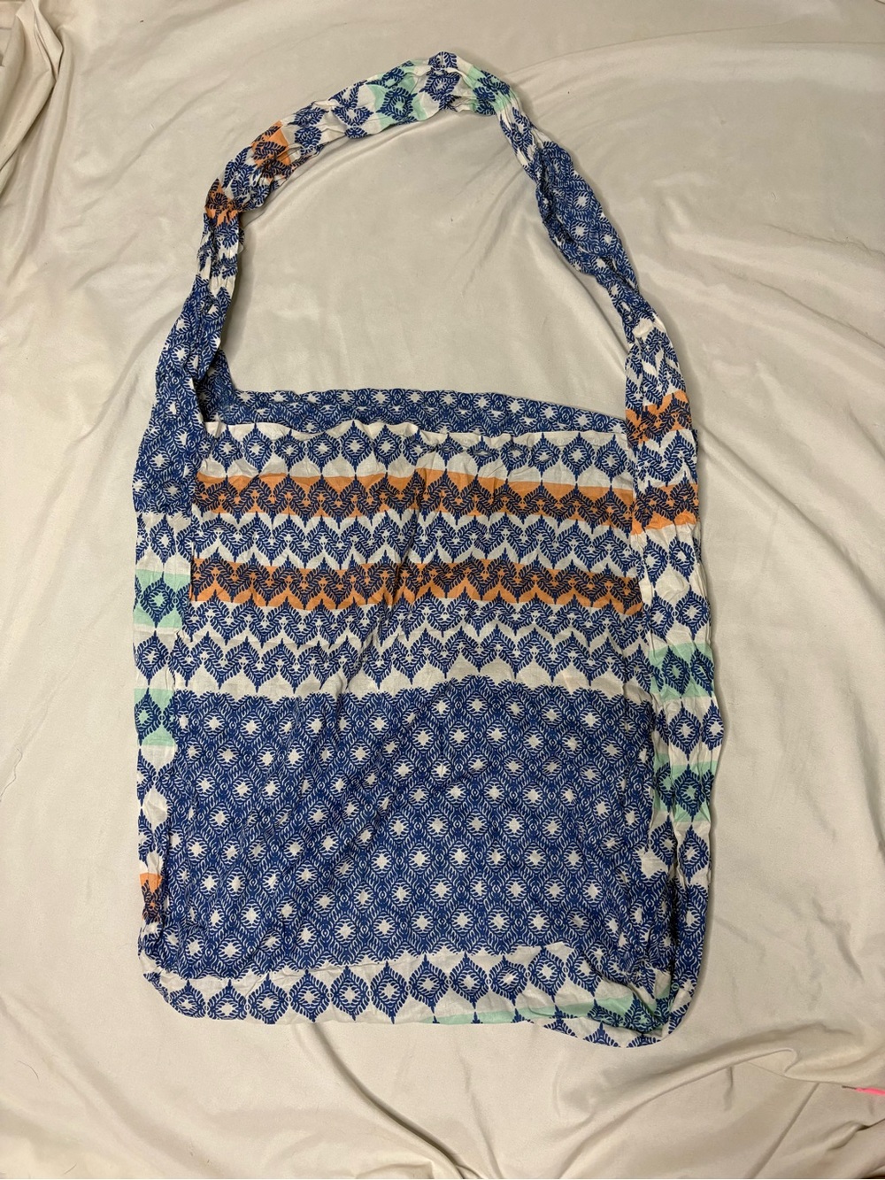 Democracy Blue Patterned Shoulder Bag with mini bag it fits in